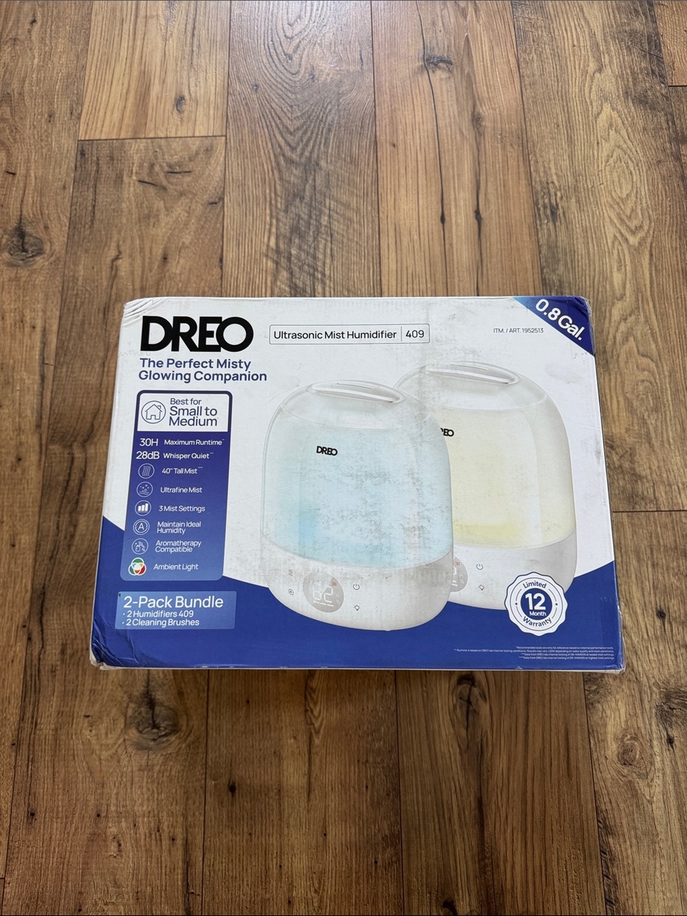 NEW Dreo Ultrasonic Mist Humidifier 2-Pack — White with Blue & Yellow Light